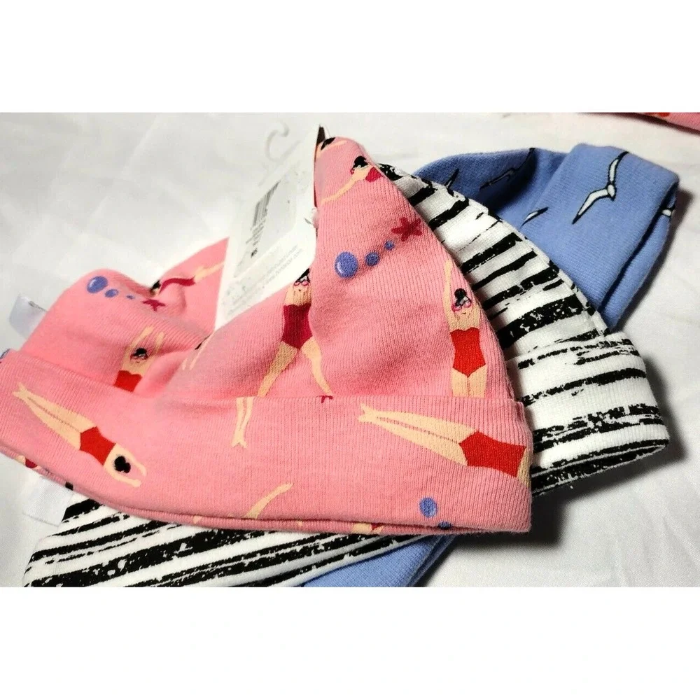 ROSIE‎ POPE 3pc Swaddle Blanket Hat Beanie Set Jersey Cotton Shells Bird Swimmer